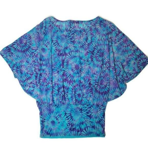 Fisico Cristina Ferrari Blue & Purple tie dye print Batwing Top Size m high end - Picture 3 of 6